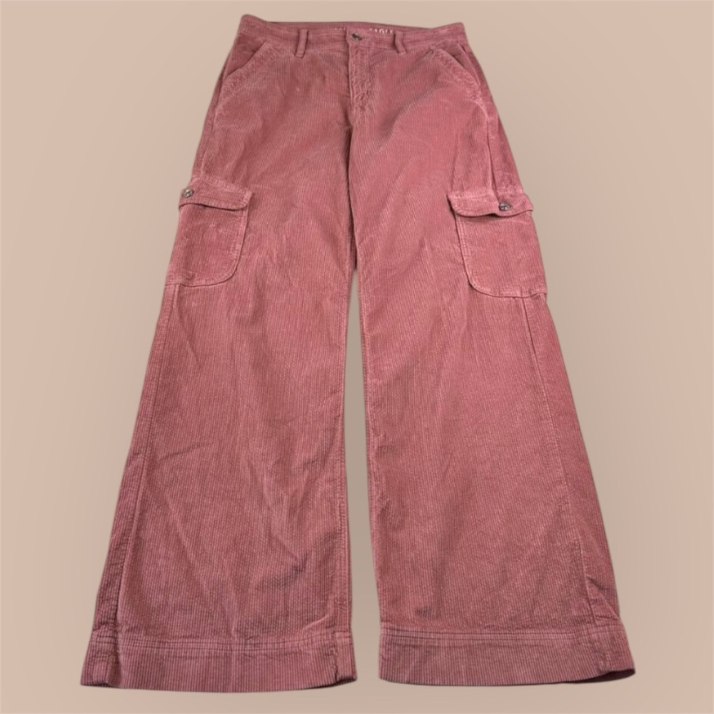 AMERICAN EAGLE Wide Leg Baggy Pink Corduroy Super High Rise Pants, Size 8, 90s